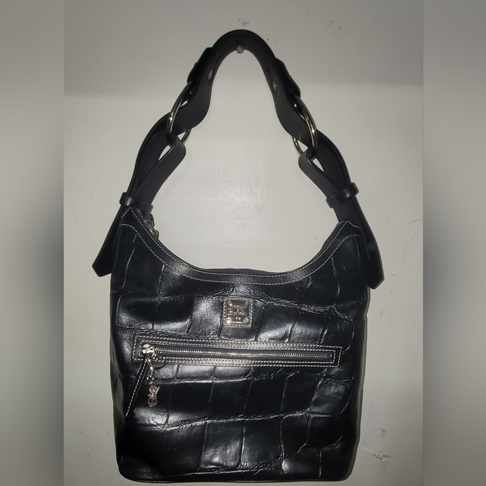 Dooney & Bourke Black Croc-Patterned Hobo Bag